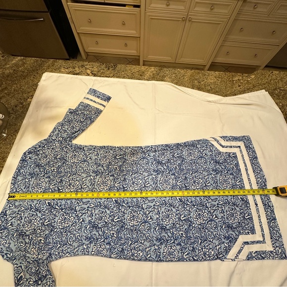 NWT SAIL TO SABLE 100% Cotton Blue & White Tunic Midi Kaftan Dress Size L - Picture 13 of 16